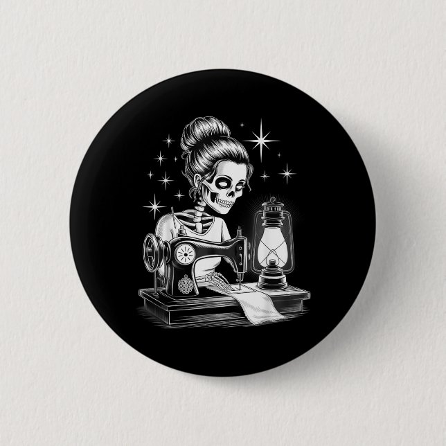Skeleton Sewer Quilter Funny Sewing Lover 6 Cm Round Badge (Front)