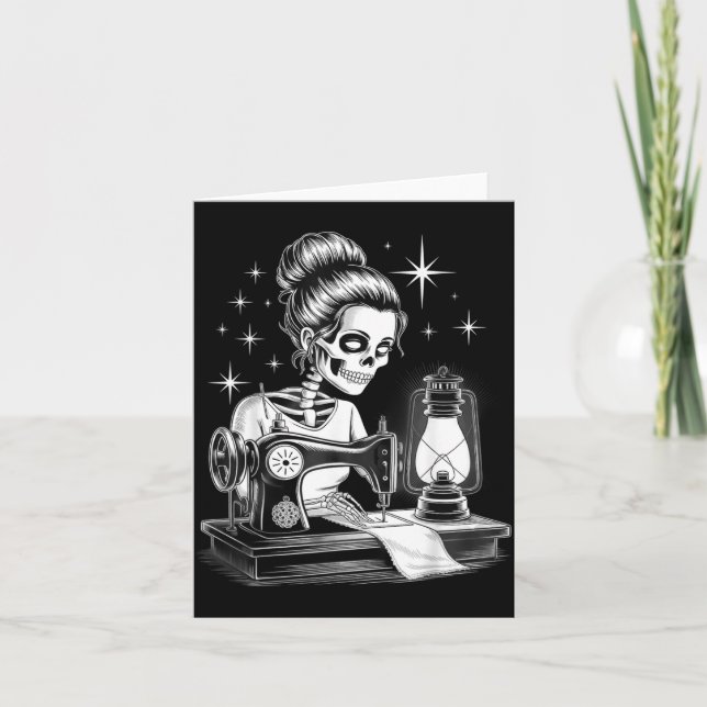 Skeleton Sewer Quilter Funny Sewing Lover Card (Front)