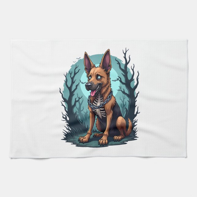 Skeleton Shepherd Dog Tea Towel (Horizontal)