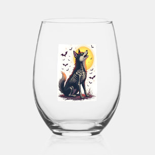 Skeleton Shiba Scream Stemless Wine Glass