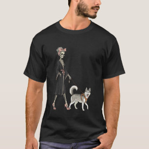 Skeleton Siberian Husky Dog Walking Halloween Wome T-Shirt