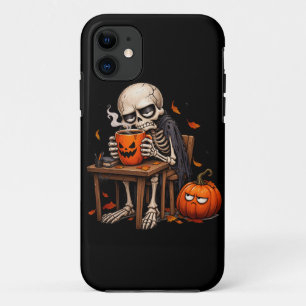 Skeleton Sipping Pumpkin Mug Halloween Case-Mate iPhone Case
