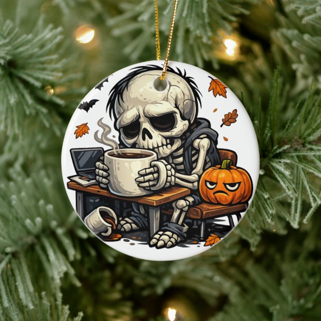 Skeleton Sips Autumn Brew Ceramic Tree Decoration (Tree)