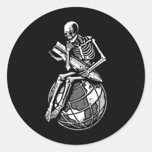 Skeleton Sitting Earth Day Environmental Environme Classic Round Sticker