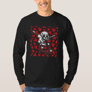Skeleton Skateboard Hearts Valentines Day Skull Lo T-Shirt