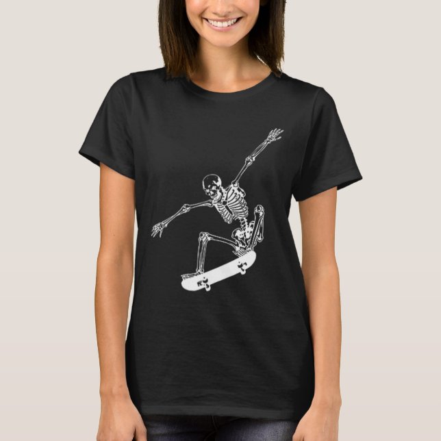 Skeleton Skateboard Skull Halloween Skateboarding  T-Shirt (Front)