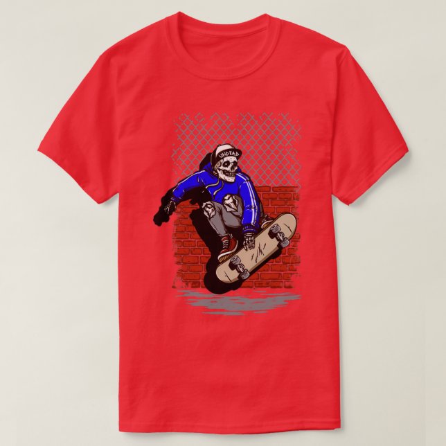 Skeleton Skateboard Wall T-Shirt (Design Front)