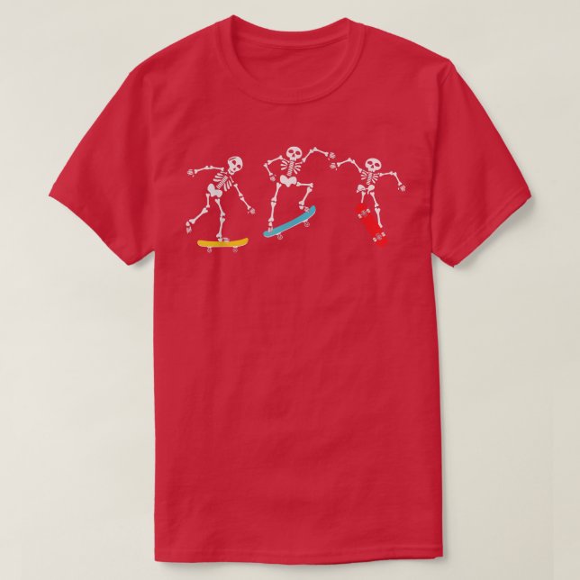 Skeleton Skateboarding Pumpkin Jackolantern Hallow T-Shirt (Design Front)