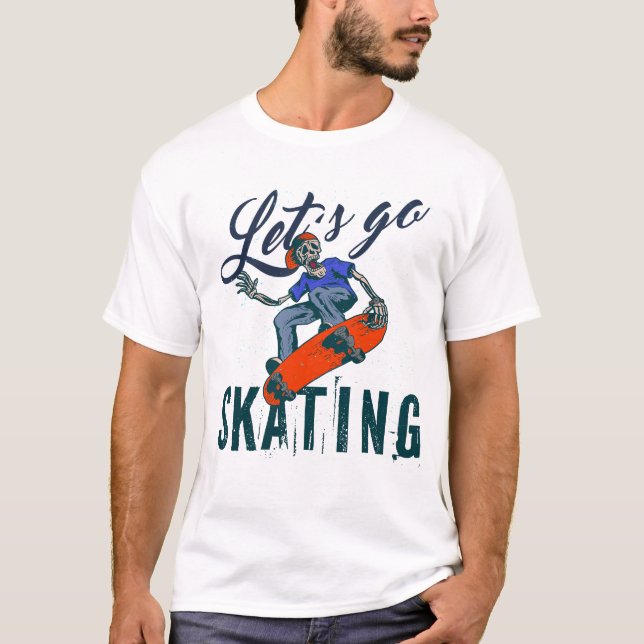 Skeleton Skateboarding T-Shirt | Skate Street Art  (Front)