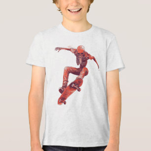 Skeleton Skater Halloween Skateboarding T-Shirt Tri-Blend Shirt