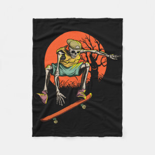 Skeleton Skater In Halloween With Skateboard Fleece Blanket