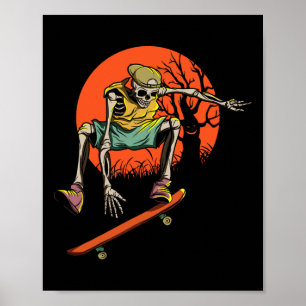 Skeleton Skater In Halloween With Skateboard  Poster