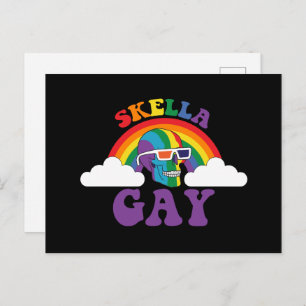 Skeleton Skella Gay Rainbow Pride Month Postcard