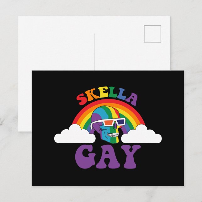 Skeleton Skella Gay Rainbow Pride Month Postcard (Front/Back)