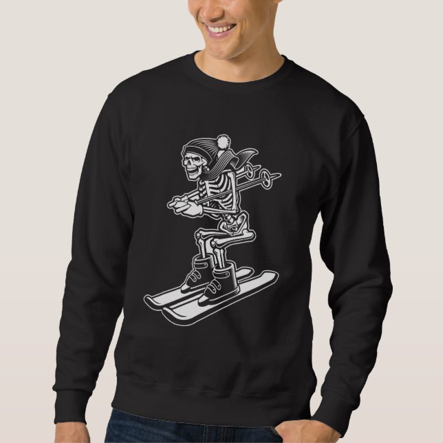 Skeleton Skiing Lazy Halloween Costume Cool Skull  Sweatshirt (Front)