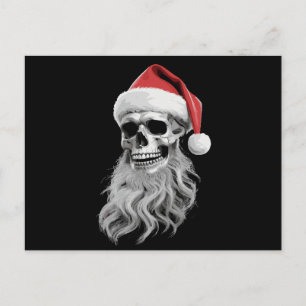 Skeleton Skull Christmas Scary Santa Beard Xmas Holiday Postcard