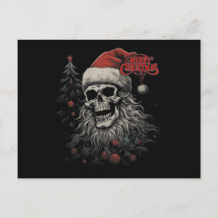 Skeleton Skull Funny Merry Christmas Santa Matchin Holiday Postcard