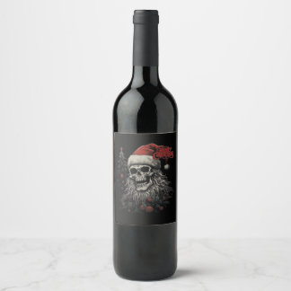 Skeleton Skull Funny Merry Christmas Santa Matchin Wine Label