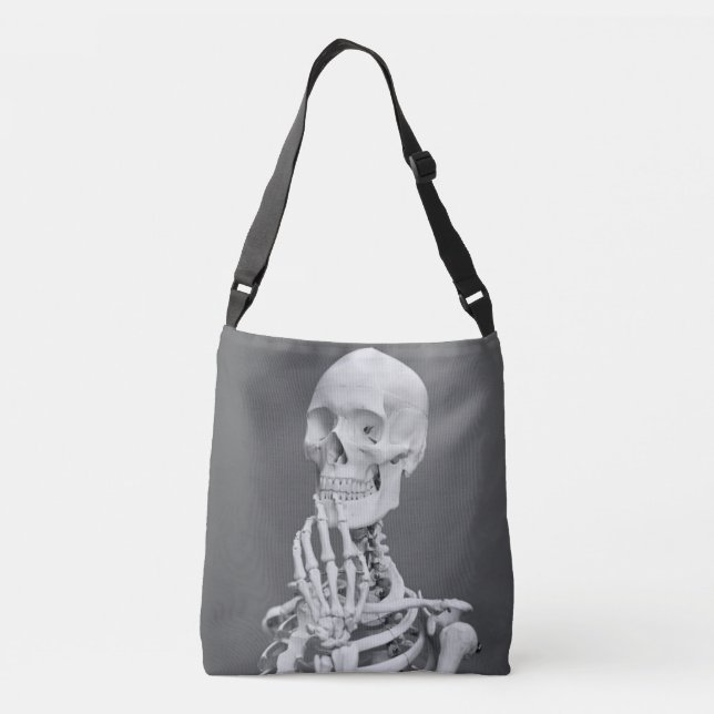 Skeleton Skull Halloween Black and White Grey Crossbody Bag (Back)