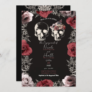 Skeleton Skull Mauve Dusty Rose Gothic Engagement Invitation