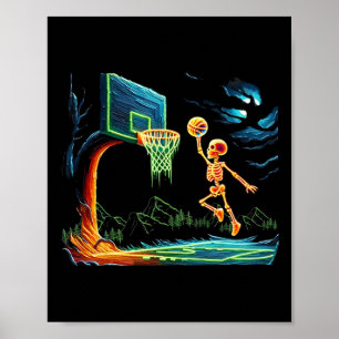Skeleton Slam Dunk Hoop Sketll Halloween Men Boys Poster