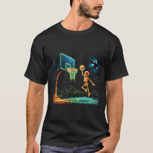 Skeleton Slam Dunk Hoop Sketll Halloween Men Boys T-Shirt