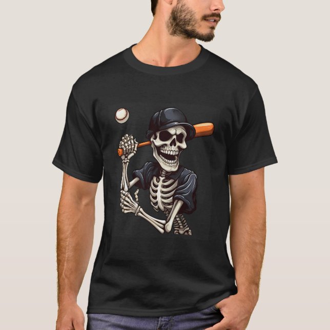 Skeleton Slugger Play Ball With Bones Baseball The T-Shirt (Front)