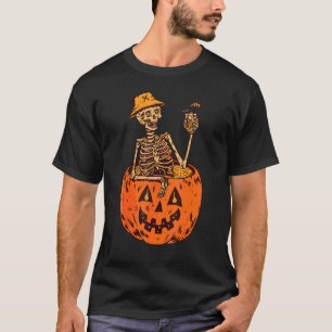 Skeleton Smiling Witch Pumpkin Halloween Drink T-Shirt