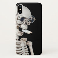 skeleton smoking cigarette butt