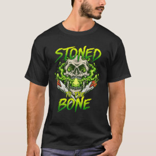 Skeleton Smoking Weed Stoned to the Bone Halloween T-Shirt