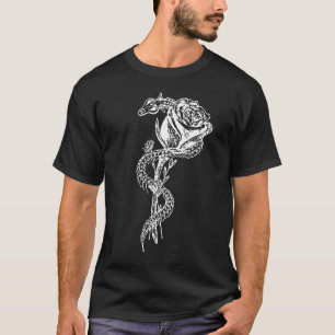 Skeleton Snake and Rose Print T-Shirt