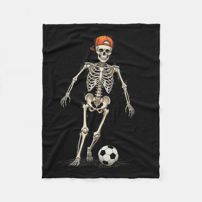 Skeleton Soccer Halloween Funny Spooky Playing Soc Fleece Blanket (Front)