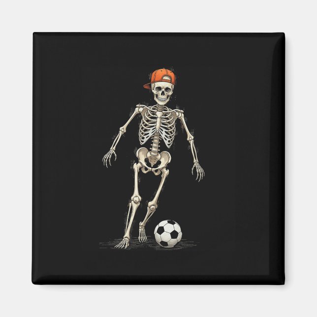 Skeleton Soccer Halloween Funny Spooky Playing Soc Magnet (Front)