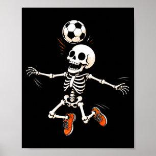 Skeleton soccer player halloween boys kids  poster