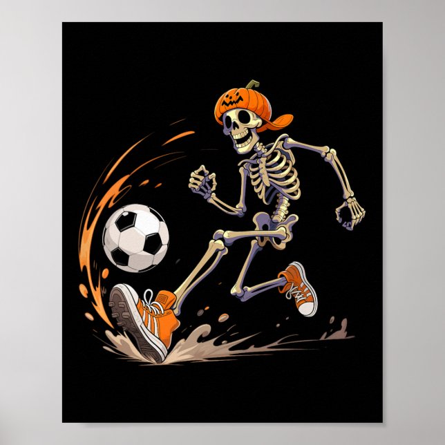 Skeleton Soccer Player Pumpkin Head Funny Hallowee Poster (Front)