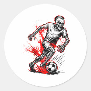 Skeleton Soccer Player - Spooky Halloween Ghost Classic Round Sticker