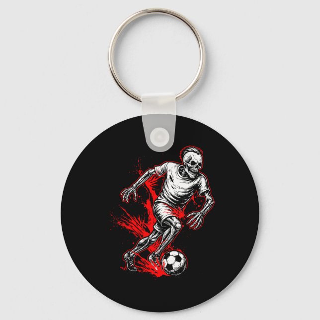 Skeleton Soccer Player - Spooky Halloween Ghost  Key Ring (Front)
