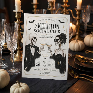 Skeleton Social Club Halloween Cocktail Party Holiday Card