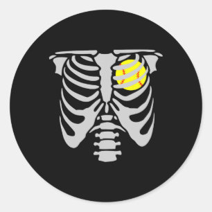 Skeleton Softll Player Kids Funny Softll Halloween Classic Round Sticker