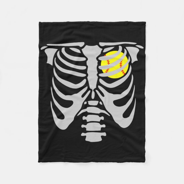 Skeleton Softll Player Kids Funny Softll Halloween Fleece Blanket (Front)