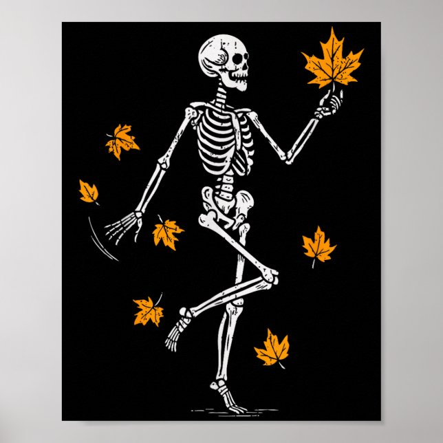 Skeleton Soky Dancing Fall Halloween Thanksgiving  Poster (Front)