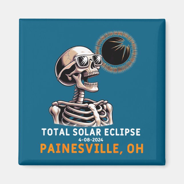 Skeleton Solar Eclipse Painesville Ohio Magnet (Front)