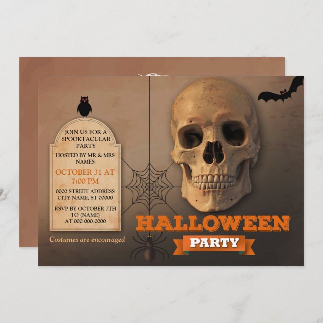 Skeleton Spider Halloween Invitation (Front/Back)