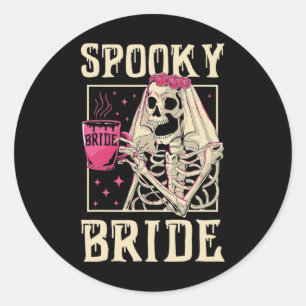 Skeleton Spooky Bride Wedding Chelorette Halloween Classic Round Sticker
