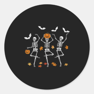 Skeleton Spooky Dancing Fall Halloween Thanksgivin Classic Round Sticker