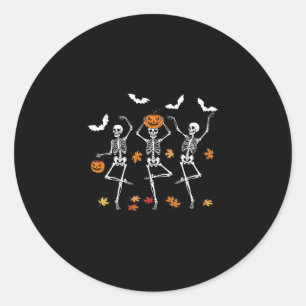 Skeleton Spooky Dancing Fall Halloween Thanksgivin Classic Round Sticker