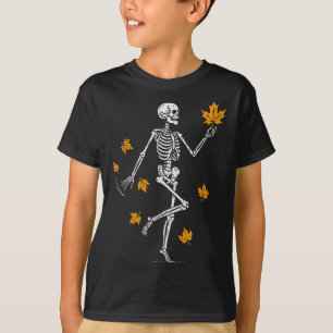 Skeleton Spooky Dancing Fall Halloween Thanksgivin T-Shirt