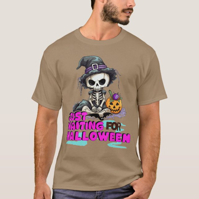 Skeleton spooky vibe summer funny just waiting for T-Shirt (Front)