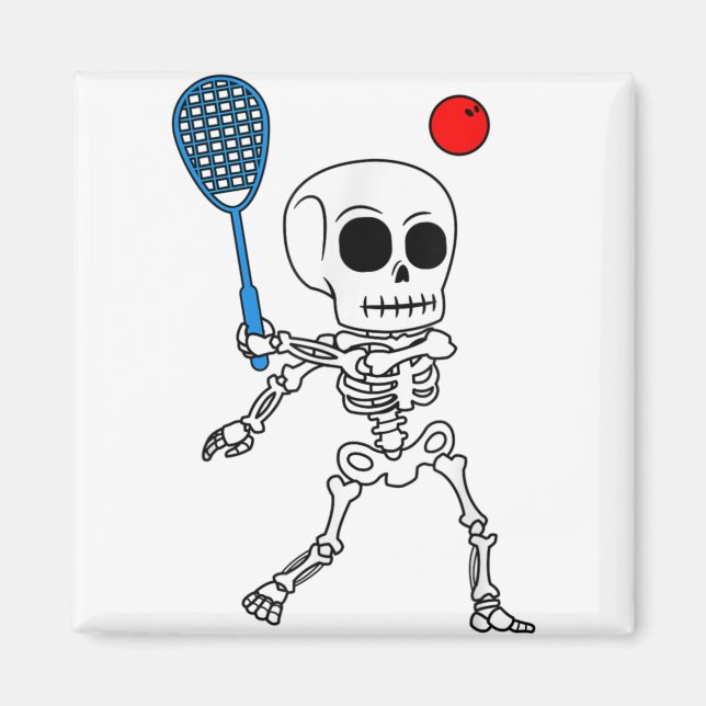 Skeleton Squash Game Halloween Racket Player Easy Magnet (Front)
