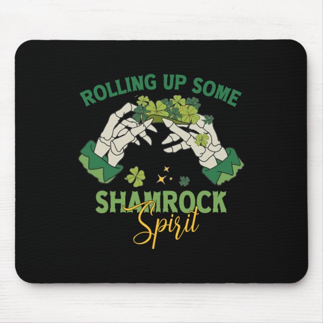Skeleton St Patricks Day Rolling Up Some Shamrock  Mouse Pad (Front)